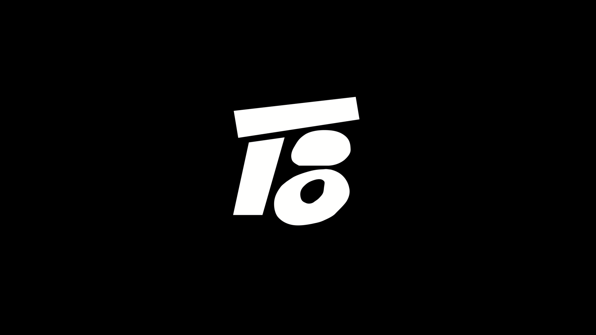 Animated white T8 symbol transforming on a black background