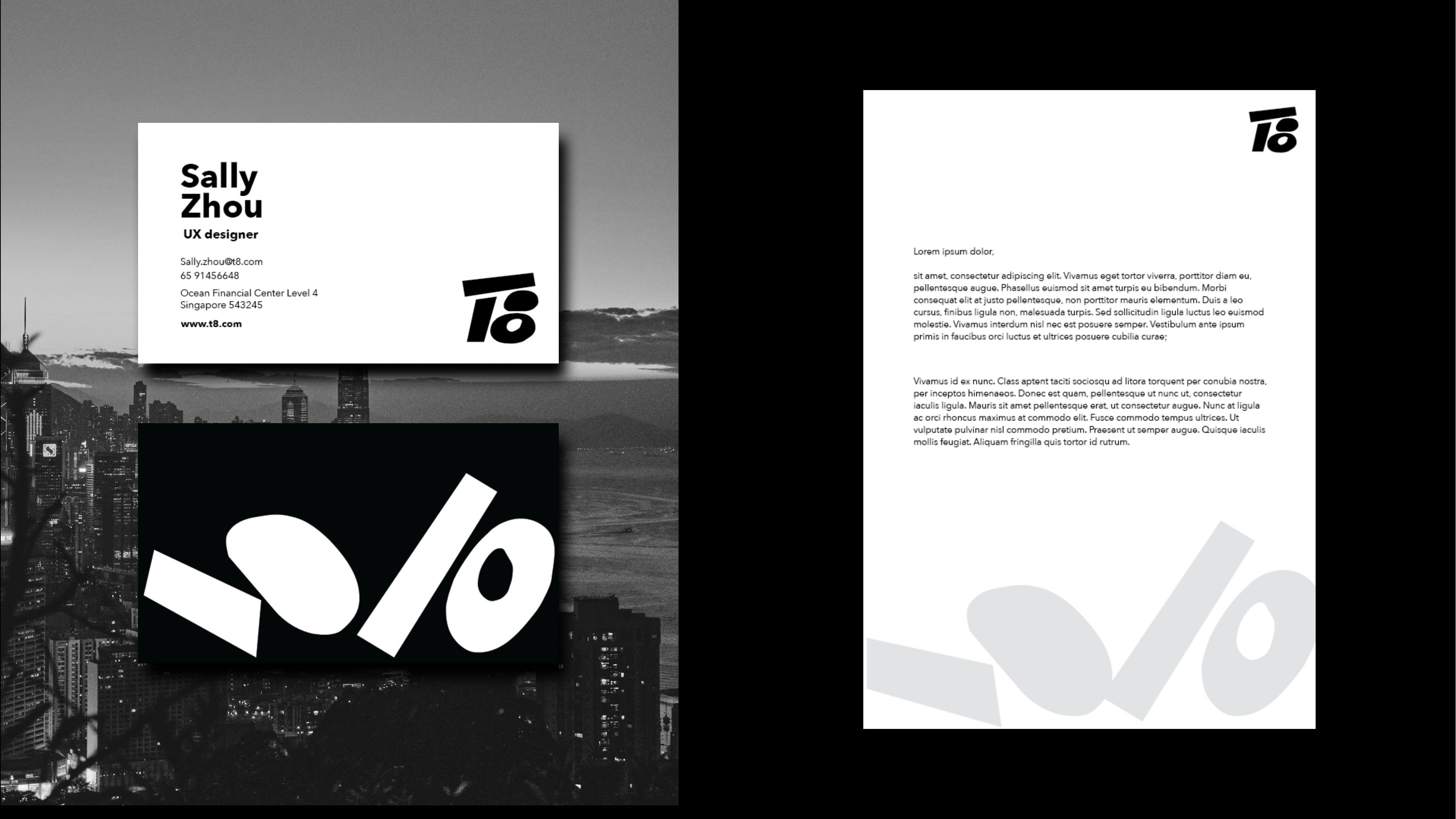 T8 logo applied to stationery and business cards