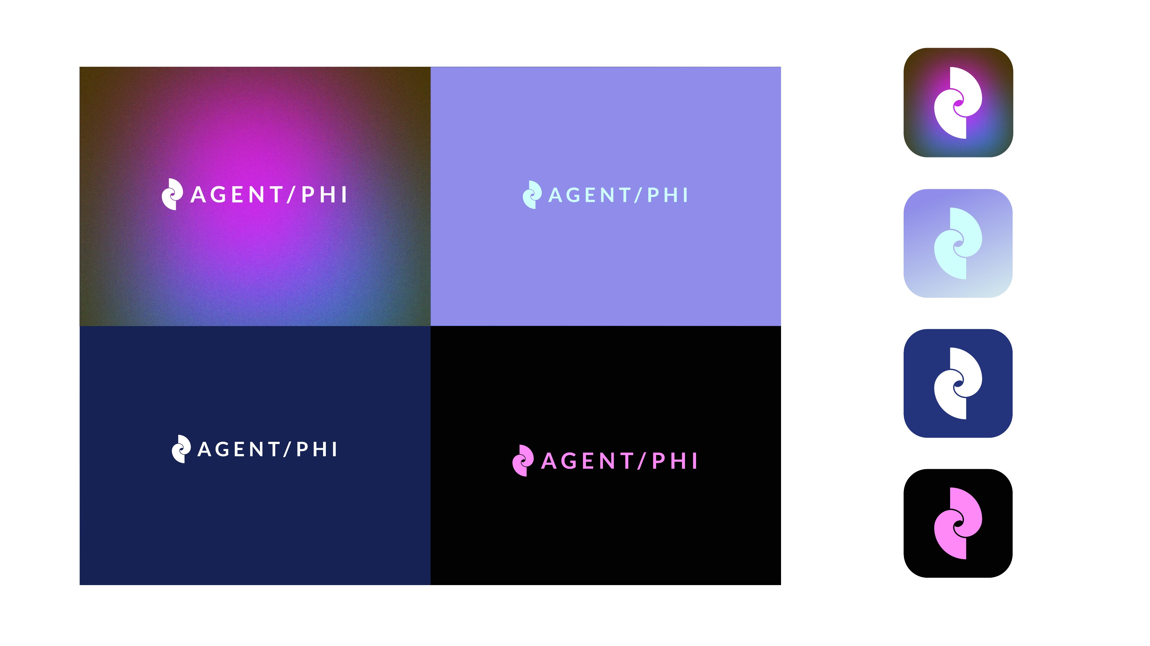 Agent Phi wordmark and app icon colour variations