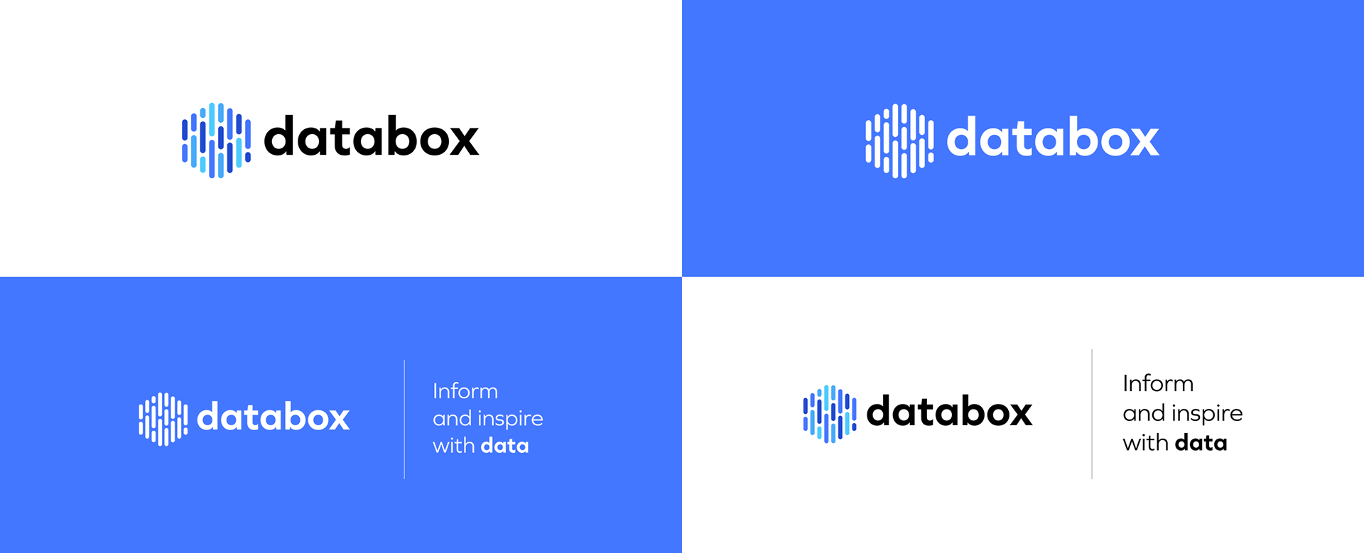 Databox logo variations on white and blue backgrounds