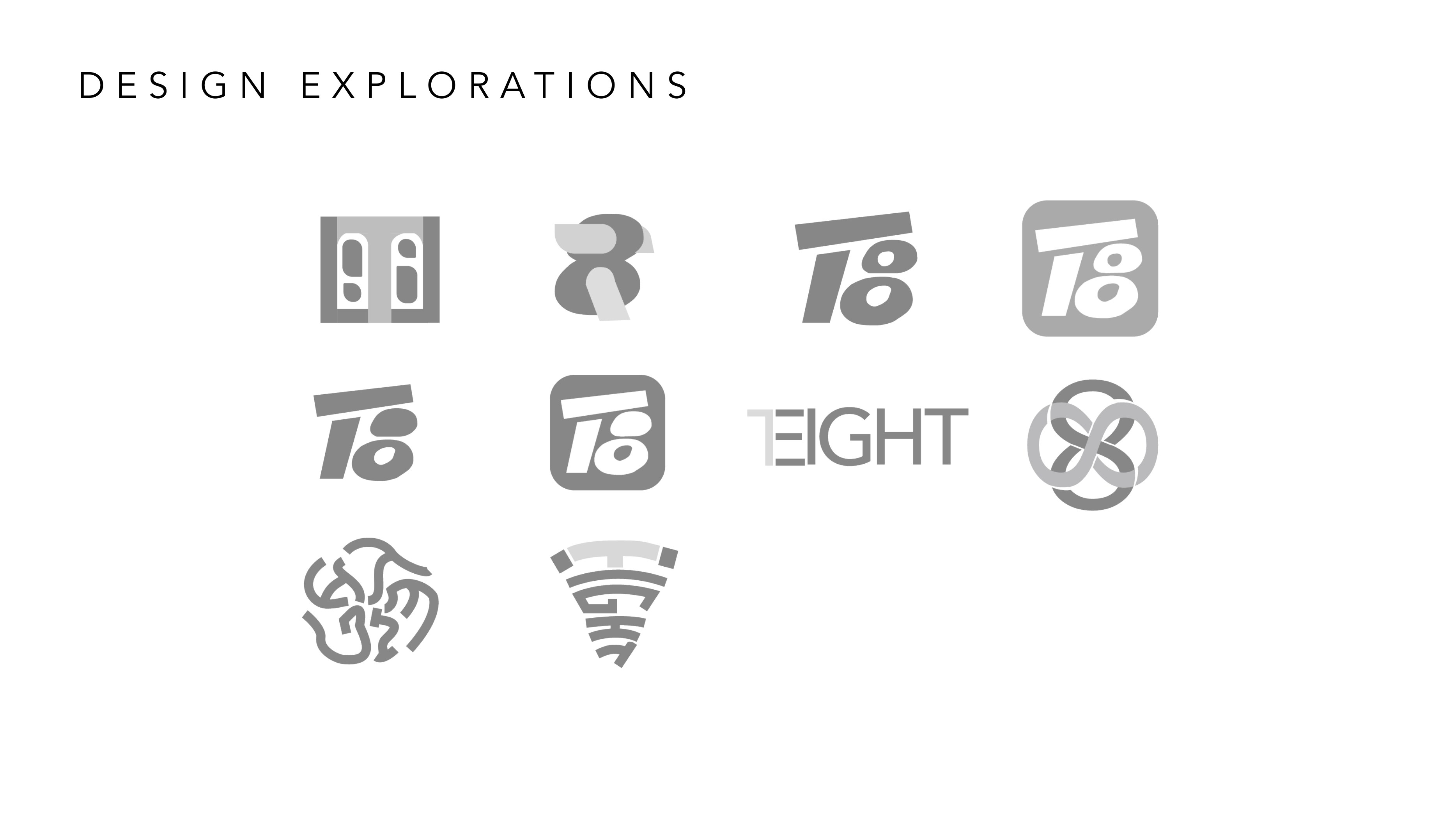 A series of early T8 logo explorations