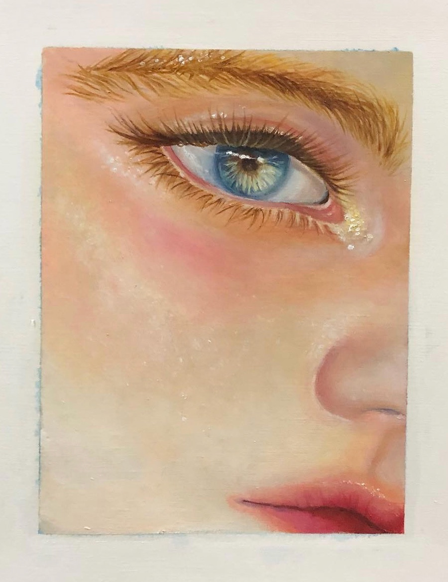 Detailed painting study of a blue eye and face
